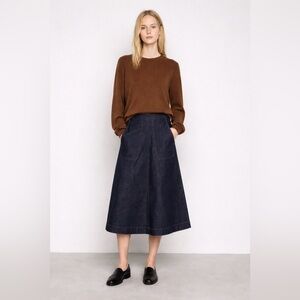E Hyphen World Gallery Dark Indigo Denim A-Line Skirt with Pockets Elastic Waist